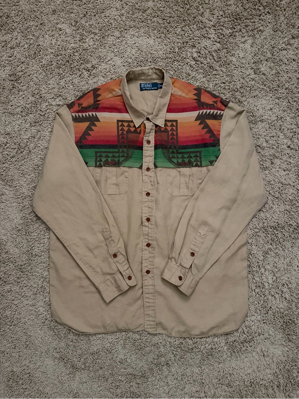 Vintage Ralph Lauren Polo Country Cowboy Rodeo Patchwork Aztec Western Shirt 2XL